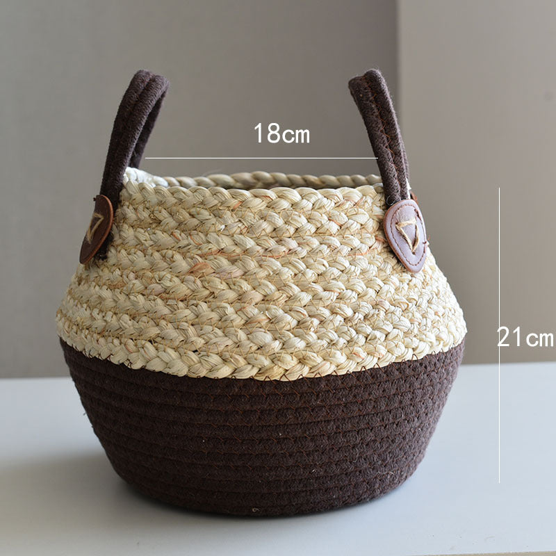 Handmade Seaweed & Straw Basket Plant Pot Container Home Decor