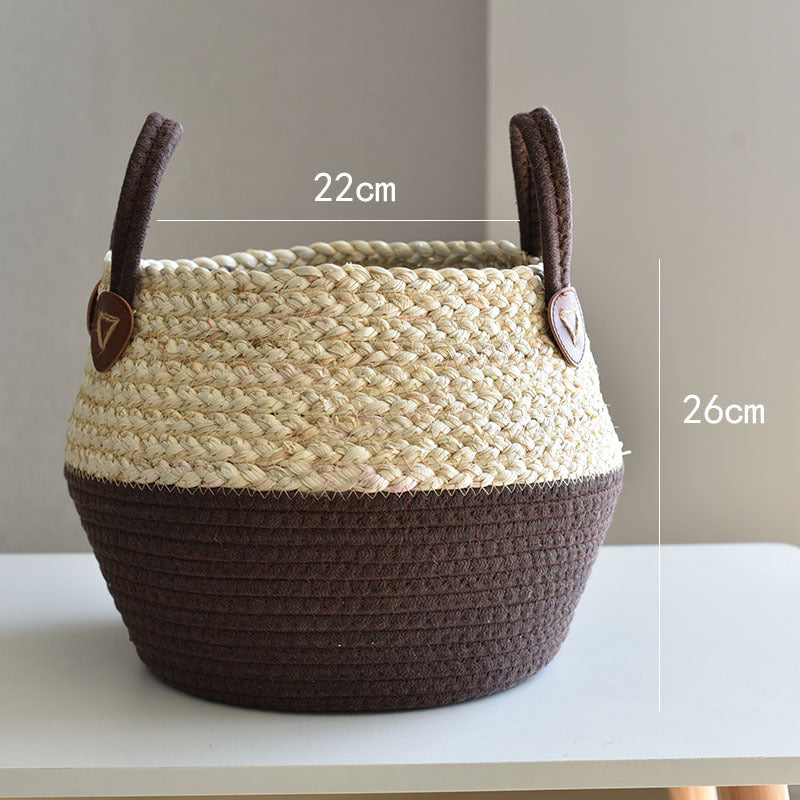 Handmade Seaweed & Straw Basket Plant Pot Container Home Decor