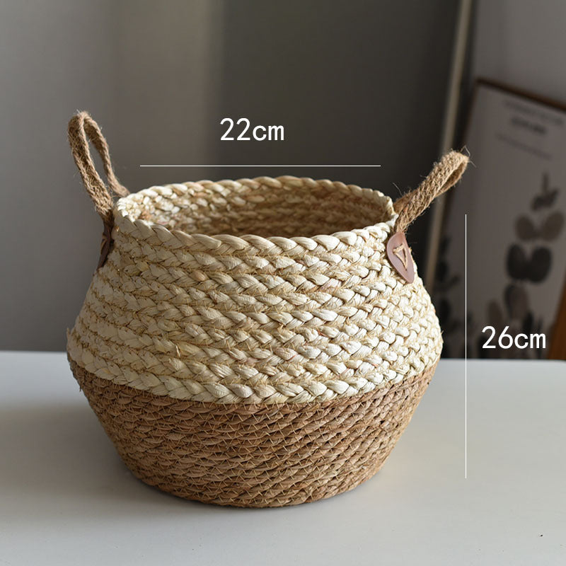 Handmade Seaweed & Straw Basket Plant Pot Container Home Decor