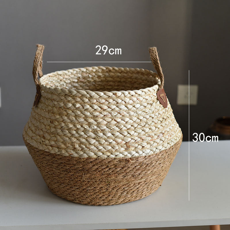 Handmade Seaweed & Straw Basket Plant Pot Container Home Decor
