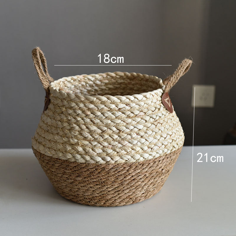 Handmade Seaweed & Straw Basket Plant Pot Container Home Decor