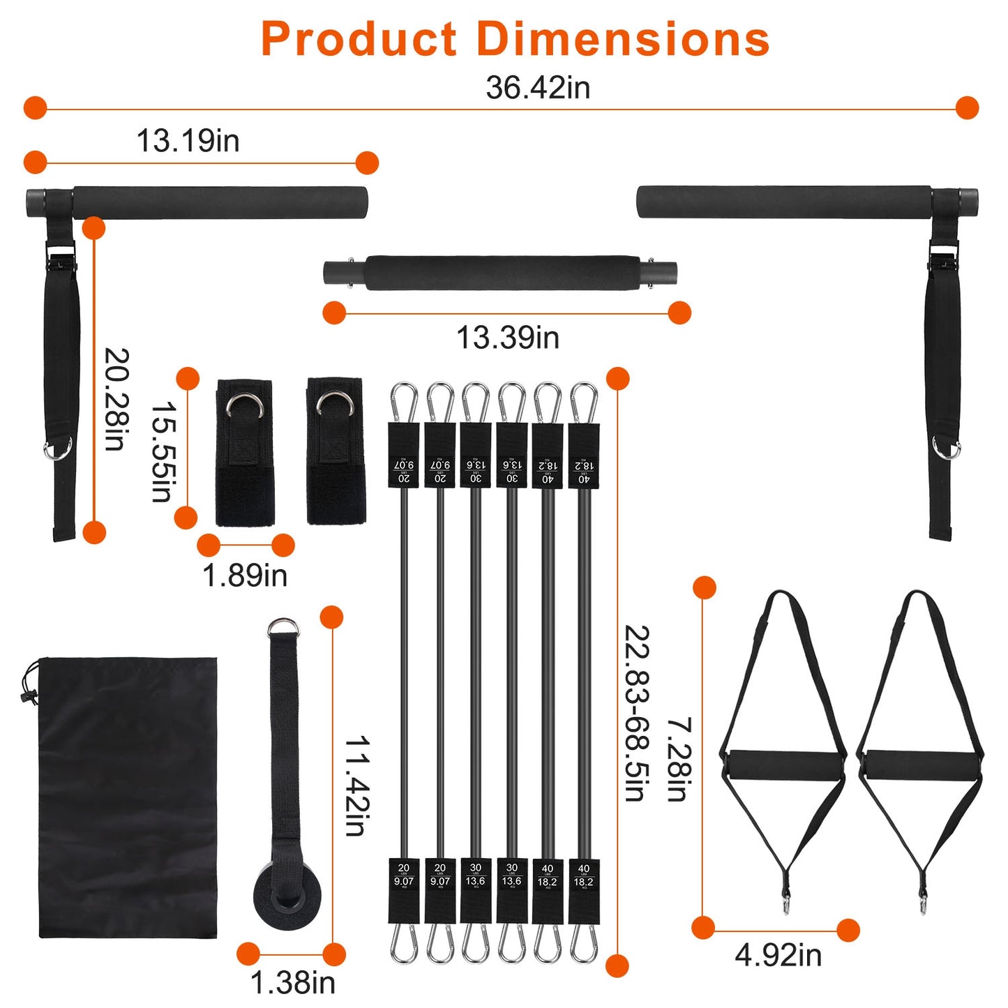 Multifunctional Pilates Bar Kit with Elastic Resistance Bands