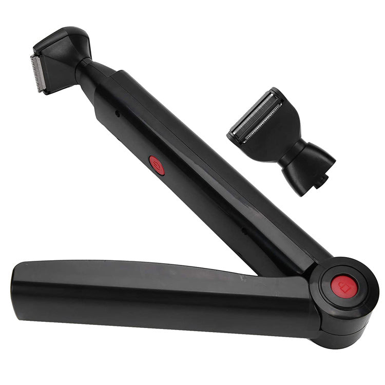 Electric Back Hair Shaver Trimmer - Foldable Handle, USB - Black