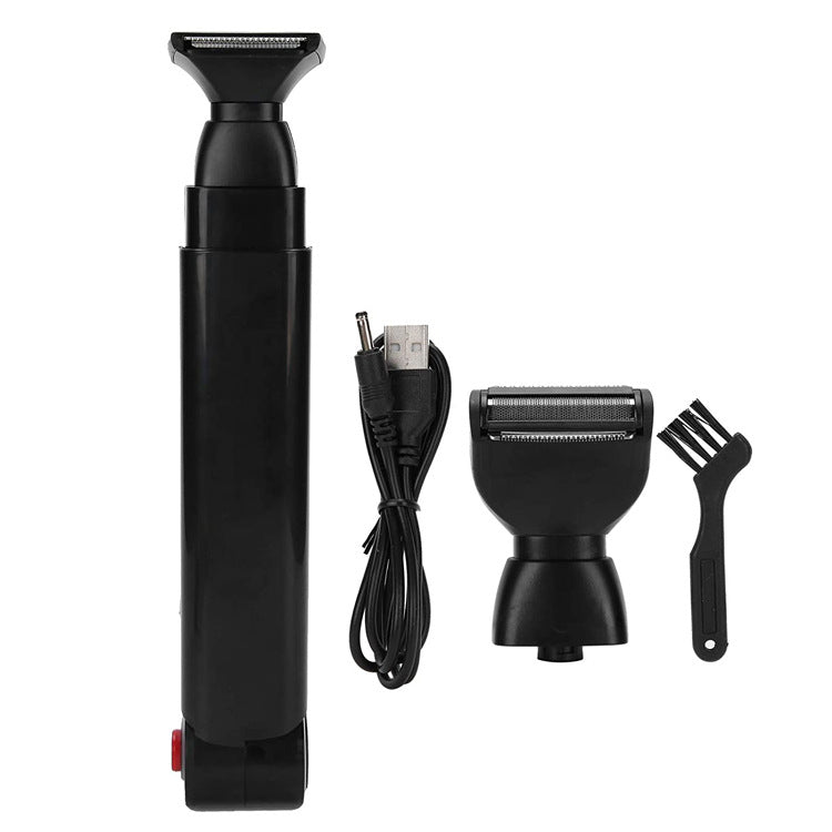 Electric Back Hair Shaver Trimmer - Foldable Handle, USB - Black