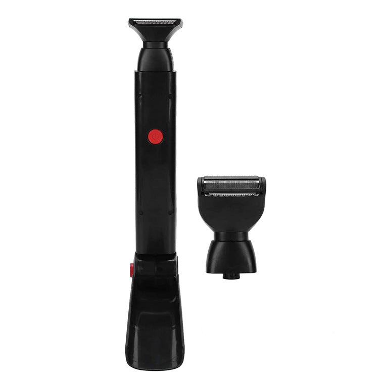 Electric Back Hair Shaver Trimmer - Foldable Handle, USB - Black