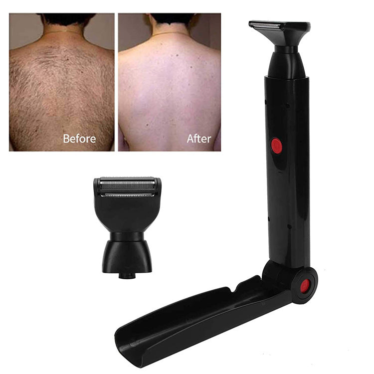 Electric Back Hair Shaver Trimmer - Foldable Handle, USB - Black
