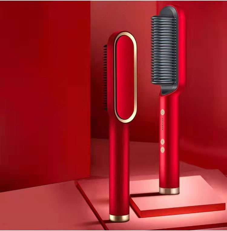 2-in-1 Hair Straightener Curling Iron Hot Comb with Negative Ions - Multi-Functional Electric Hair Styling Brush