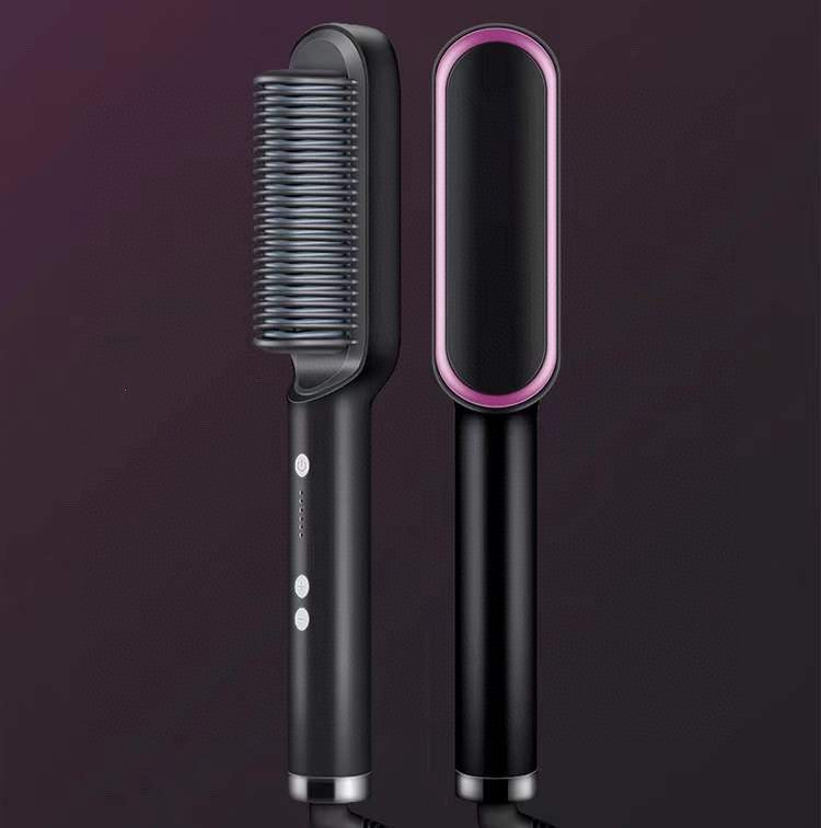 2-in-1 Hair Straightener Curling Iron Hot Comb with Negative Ions - Multi-Functional Electric Hair Styling Brush