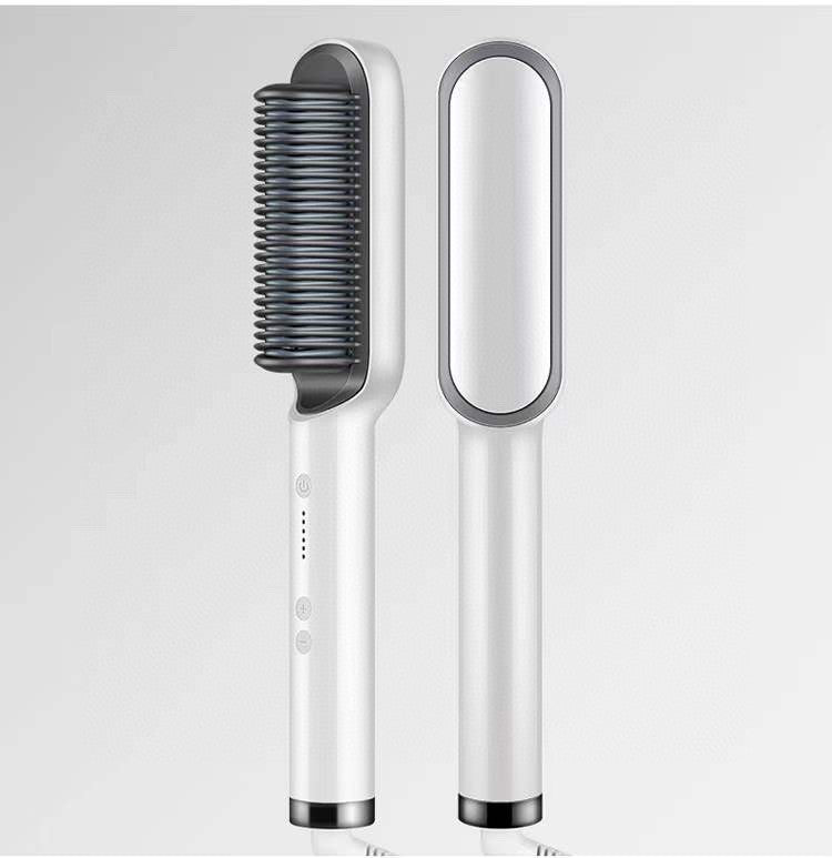2-in-1 Hair Straightener Curling Iron Hot Comb with Negative Ions - Multi-Functional Electric Hair Styling Brush
