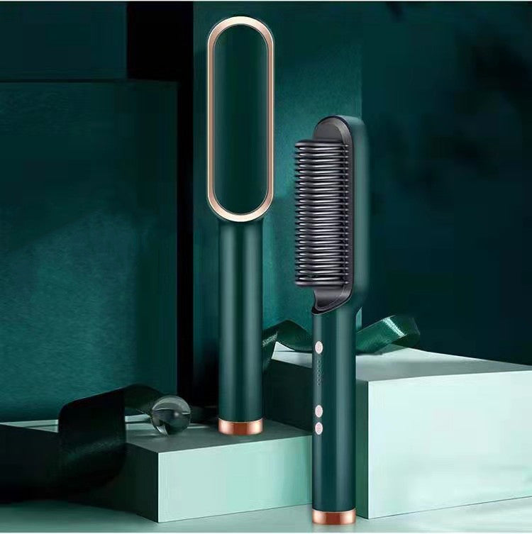 2-in-1 Hair Straightener Curling Iron Hot Comb with Negative Ions - Multi-Functional Electric Hair Styling Brush