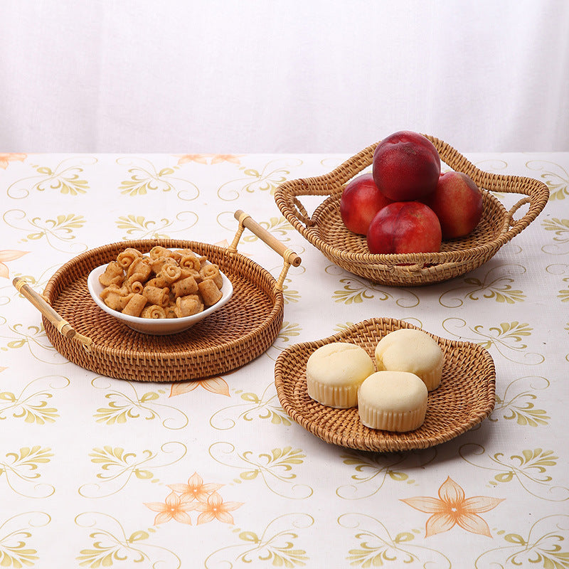 Woven Fruit & Snack Storage Basket Rattan Kitchen Organizer