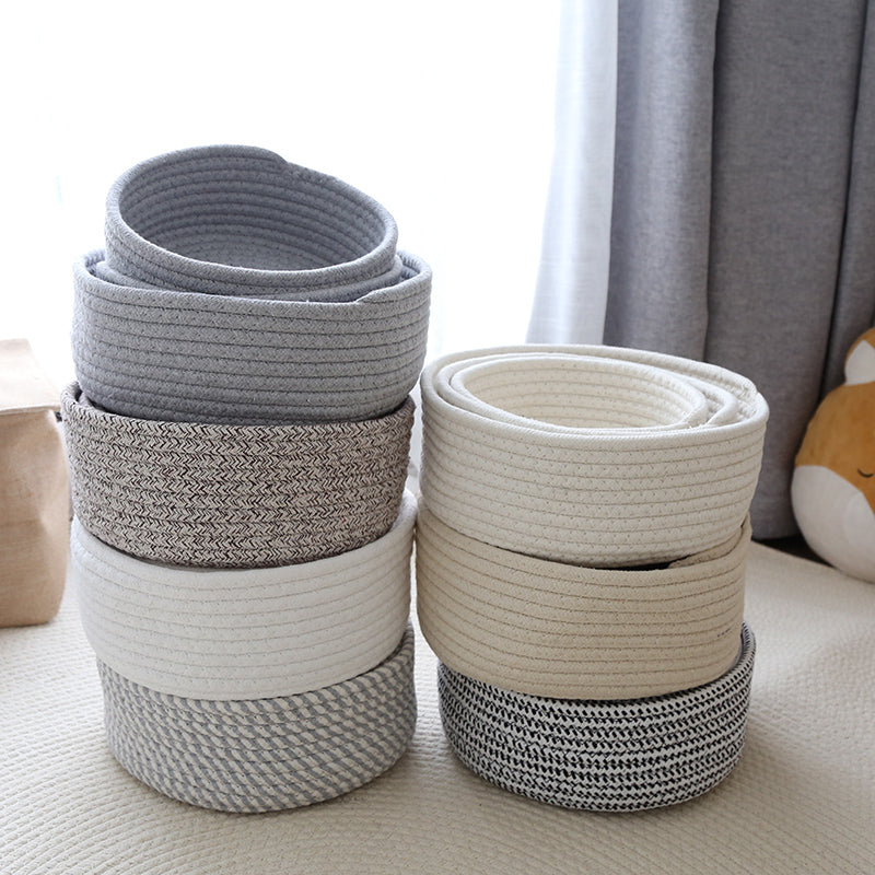 Hand-Woven Cotton Linen Storage Basket - Multi-Size & Color Options