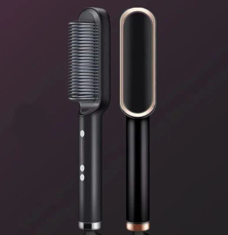 2-in-1 Hair Straightener Curling Iron Hot Comb with Negative Ions - Multi-Functional Electric Hair Styling Brush