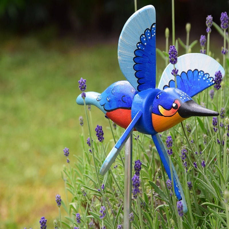 Wooden Bird Sculpture Garden Wind Spinner Outdoor Decoration Farmhouse Style