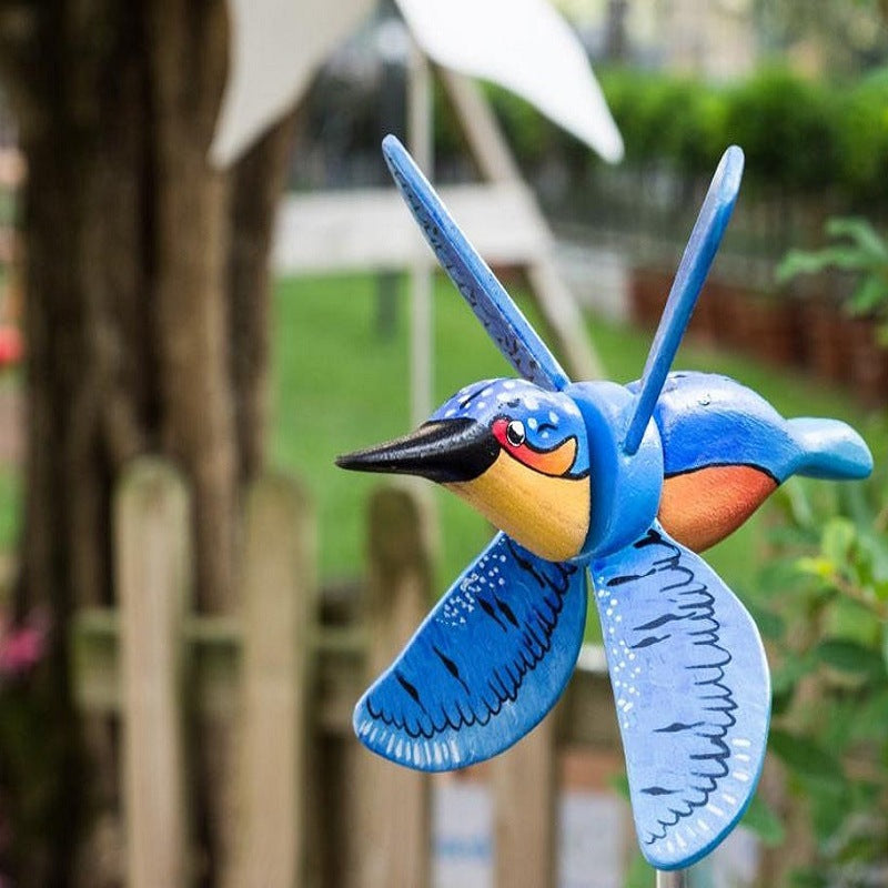 Wooden Bird Sculpture Garden Wind Spinner Outdoor Decoration Farmhouse Style