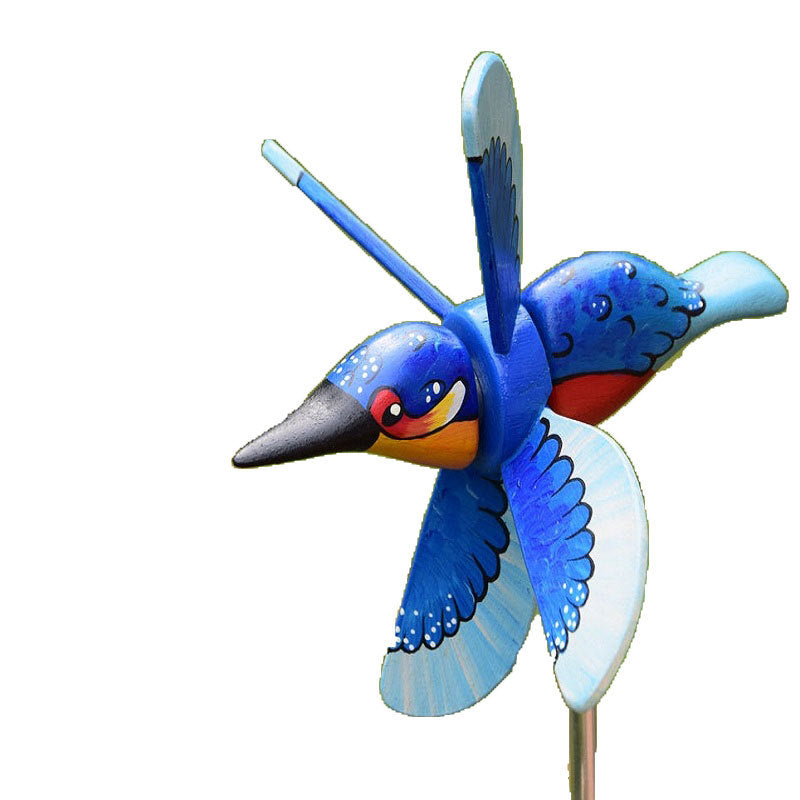 Wooden Bird Sculpture Garden Wind Spinner Outdoor Decoration Farmhouse Style