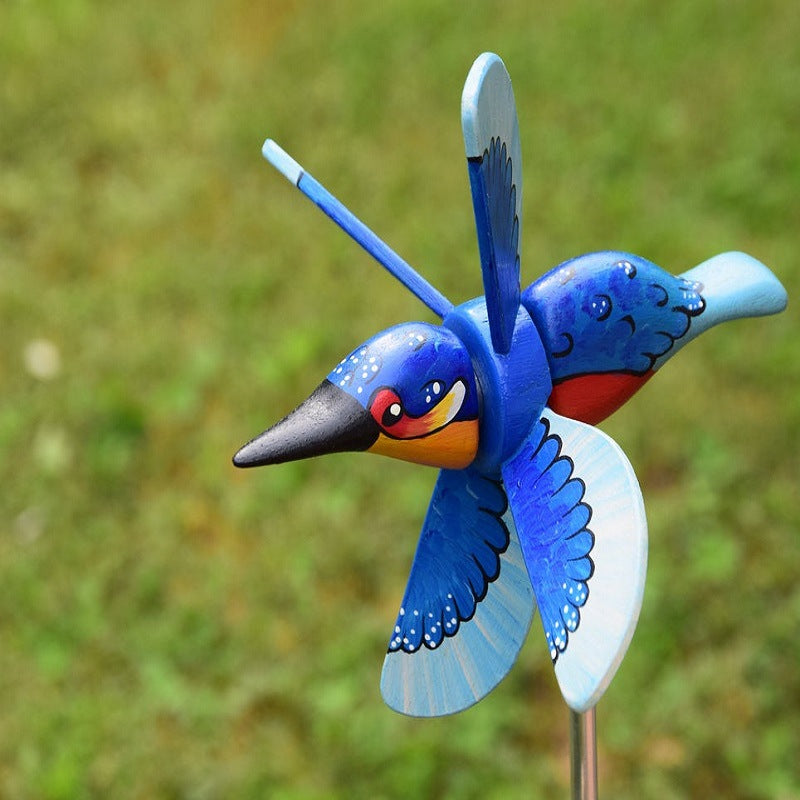 Wooden Bird Sculpture Garden Wind Spinner Outdoor Decoration Farmhouse Style