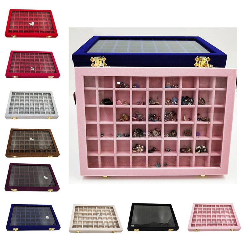 Flannel Jewelry Box with Glass Lid - Multiple Colors