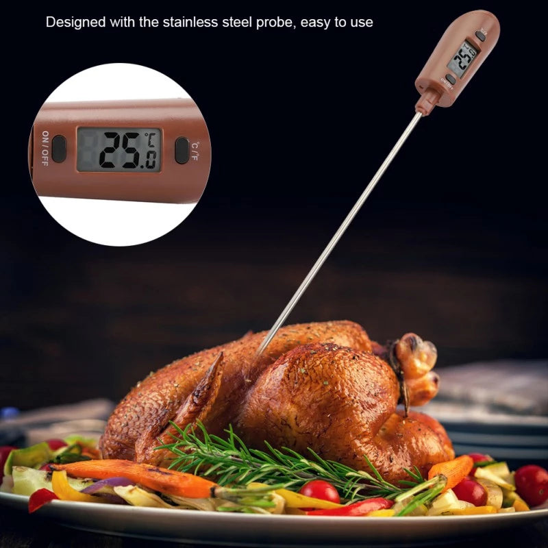 Digital Cooking Thermometer with Silicone Scraper Spatula - Food & BBQ Safe, Brown