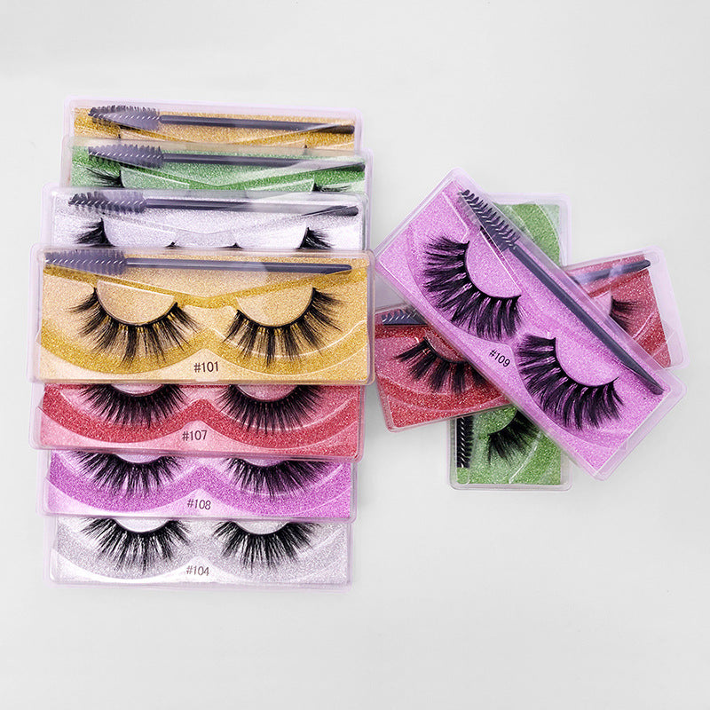 Natural 3D False Eyelashes Set with Brush - Imitation Mink Elongated Style