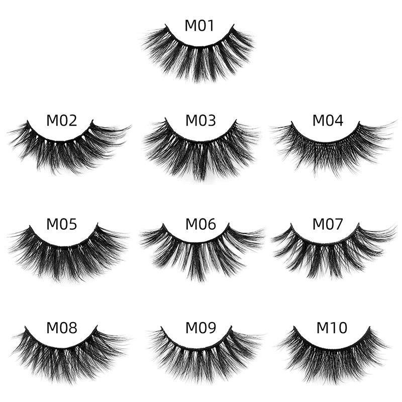 Natural 3D False Eyelashes Set with Brush - Imitation Mink Elongated Style