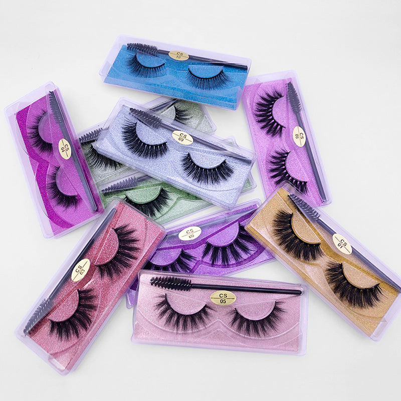 Natural 3D False Eyelashes Set with Brush - Imitation Mink Elongated Style