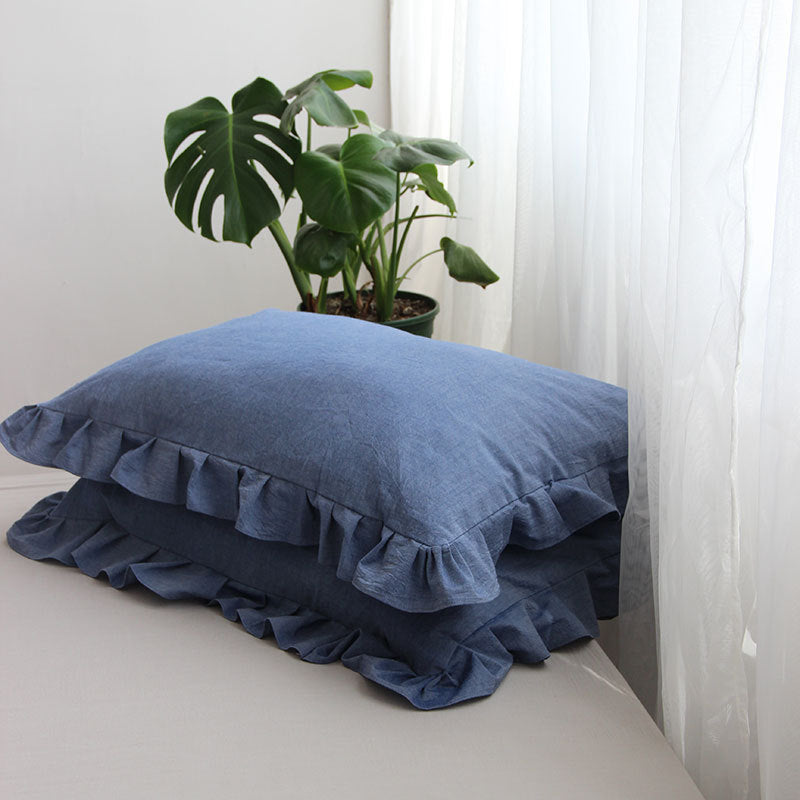 Pure Cotton Ruffled Pillowcase Set - Single Bedding for Home & Garden