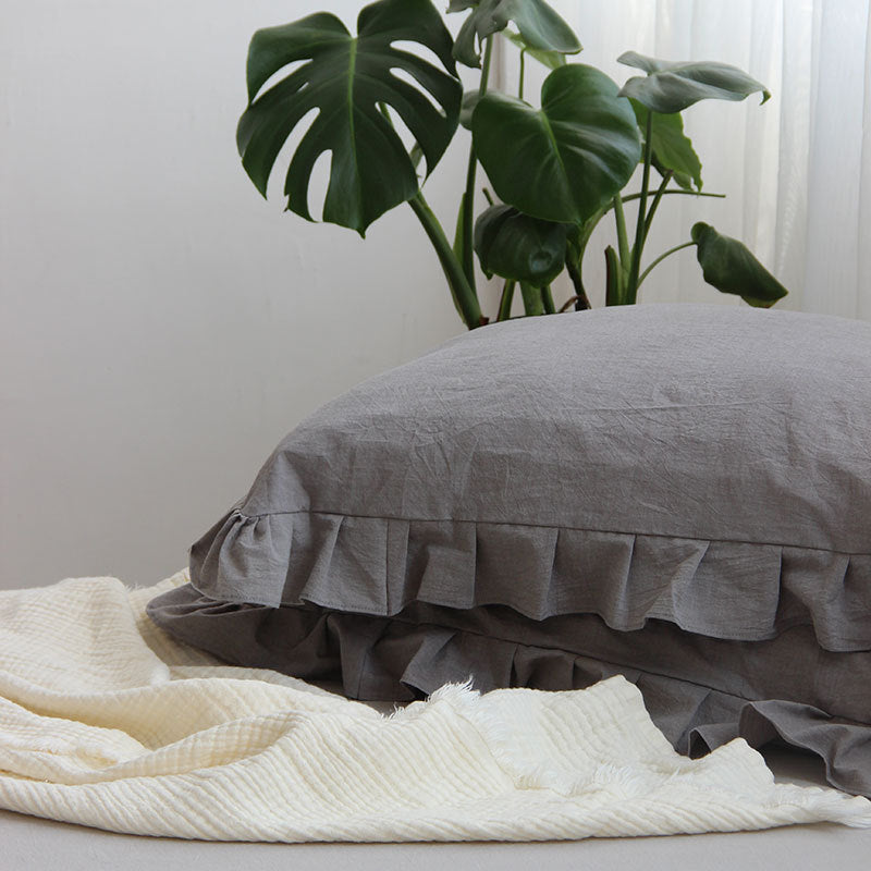 Pure Cotton Ruffled Pillowcase Set - Single Bedding for Home & Garden