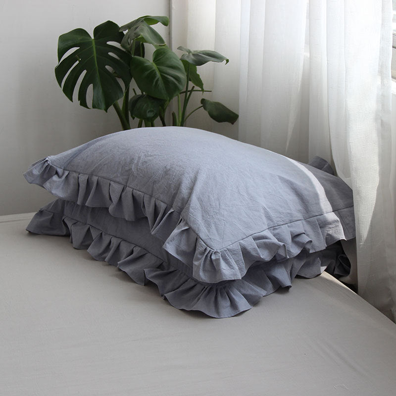 Pure Cotton Ruffled Pillowcase Set - Single Bedding for Home & Garden