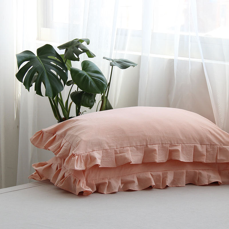 Pure Cotton Ruffled Pillowcase Set - Single Bedding for Home & Garden