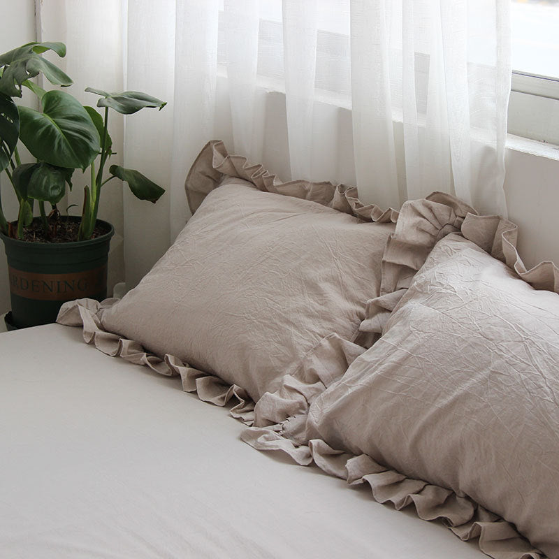 Pure Cotton Ruffled Pillowcase Set - Single Bedding for Home & Garden