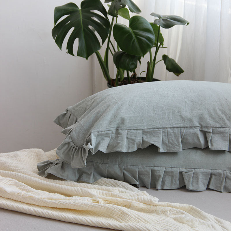 Pure Cotton Ruffled Pillowcase Set - Single Bedding for Home & Garden