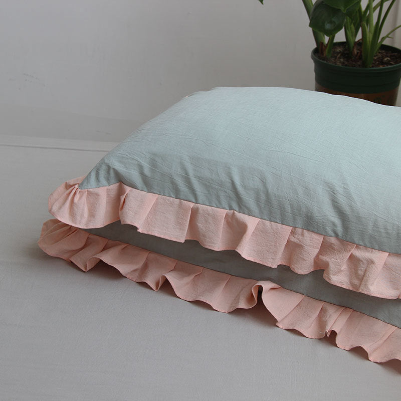 Pure Cotton Ruffled Pillowcase Set - Single Bedding for Home & Garden