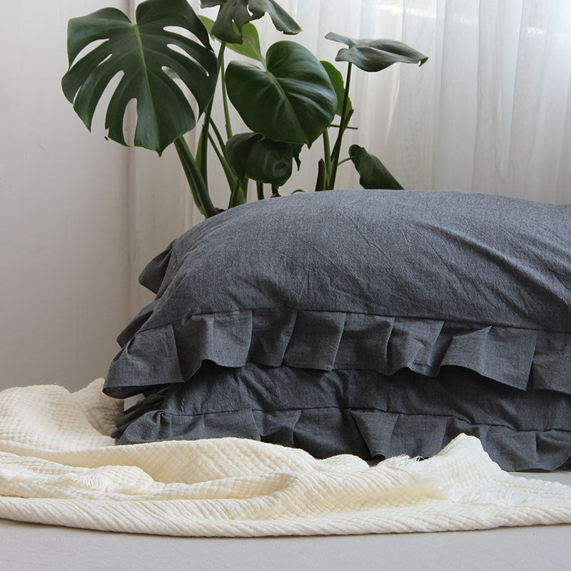 Pure Cotton Ruffled Pillowcase Set - Single Bedding for Home & Garden