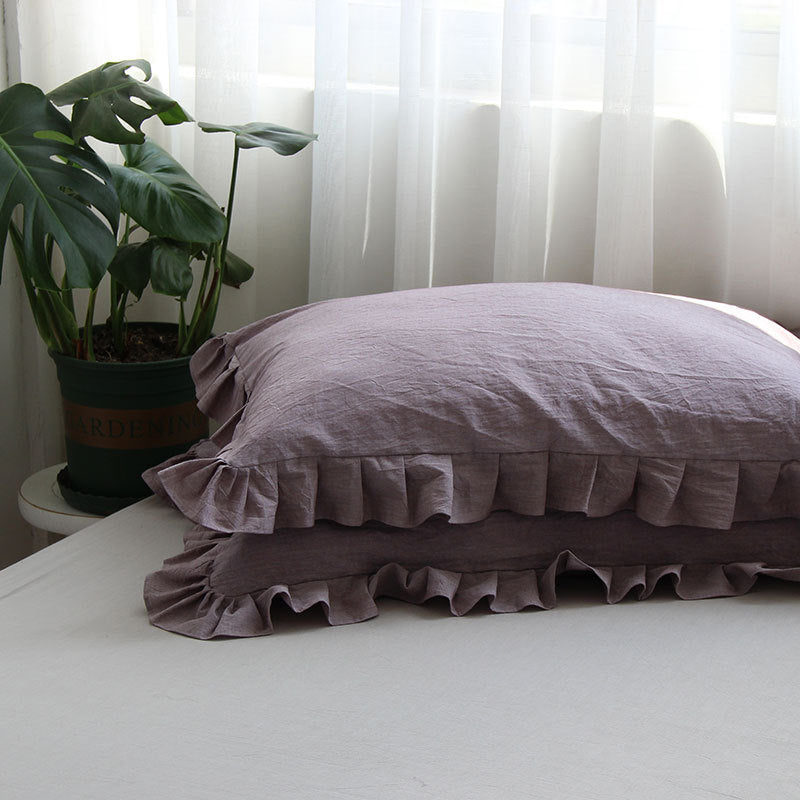 Pure Cotton Ruffled Pillowcase Set - Single Bedding for Home & Garden