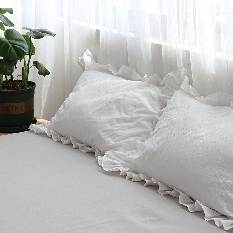 Pure Cotton Ruffled Pillowcase Set - Single Bedding for Home & Garden