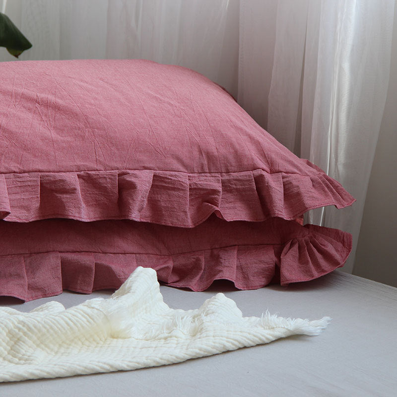 Pure Cotton Ruffled Pillowcase Set - Single Bedding for Home & Garden