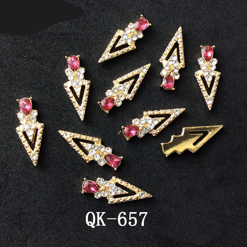 Colorful Butterfly Nail Art Stickers with Water Drop Pearl Triangles - Metal Design