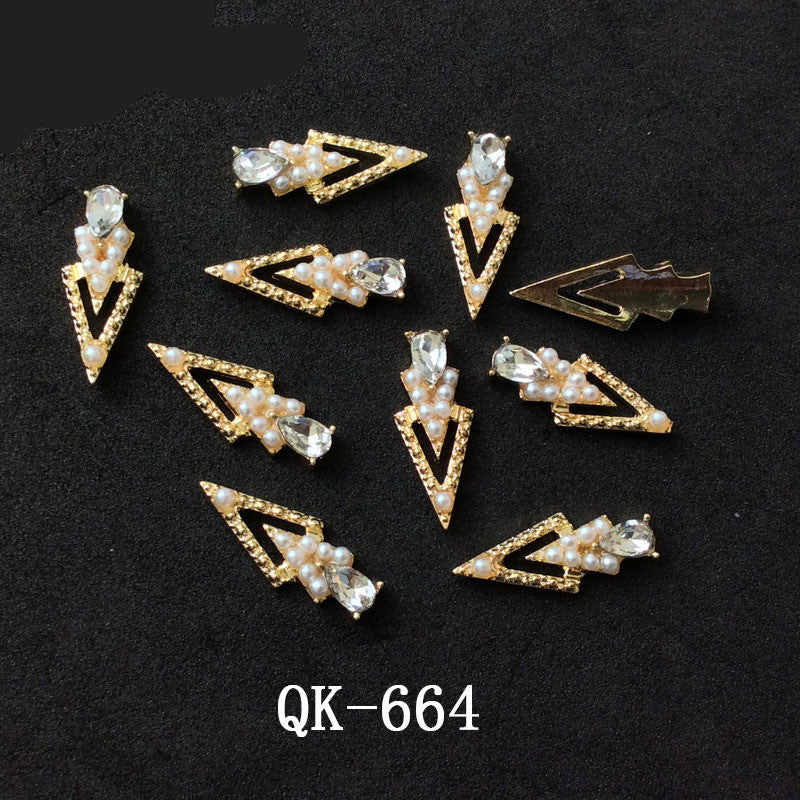 Colorful Butterfly Nail Art Stickers with Water Drop Pearl Triangles - Metal Design