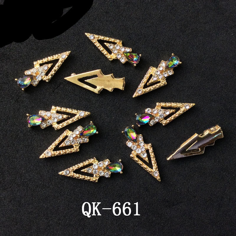Colorful Butterfly Nail Art Stickers with Water Drop Pearl Triangles - Metal Design