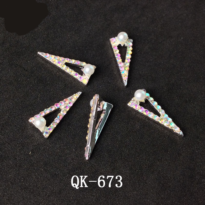 Colorful Butterfly Nail Art Stickers with Water Drop Pearl Triangles - Metal Design