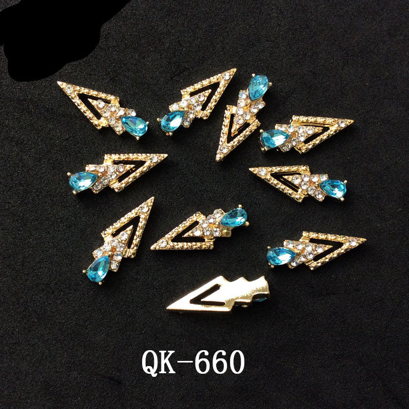 Colorful Butterfly Nail Art Stickers with Water Drop Pearl Triangles - Metal Design