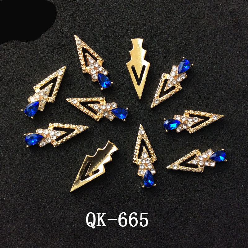 Colorful Butterfly Nail Art Stickers with Water Drop Pearl Triangles - Metal Design