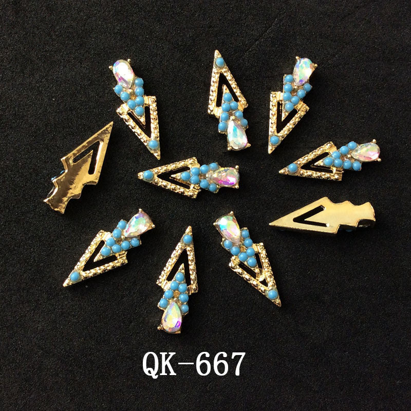 Colorful Butterfly Nail Art Stickers with Water Drop Pearl Triangles - Metal Design