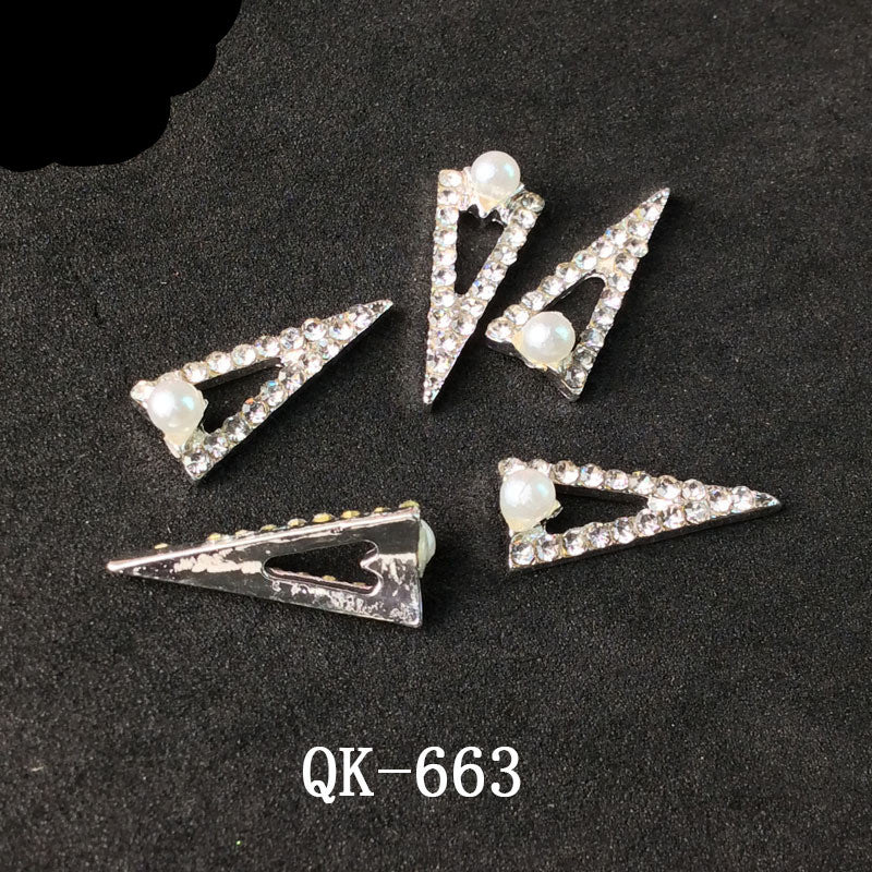 Colorful Butterfly Nail Art Stickers with Water Drop Pearl Triangles - Metal Design