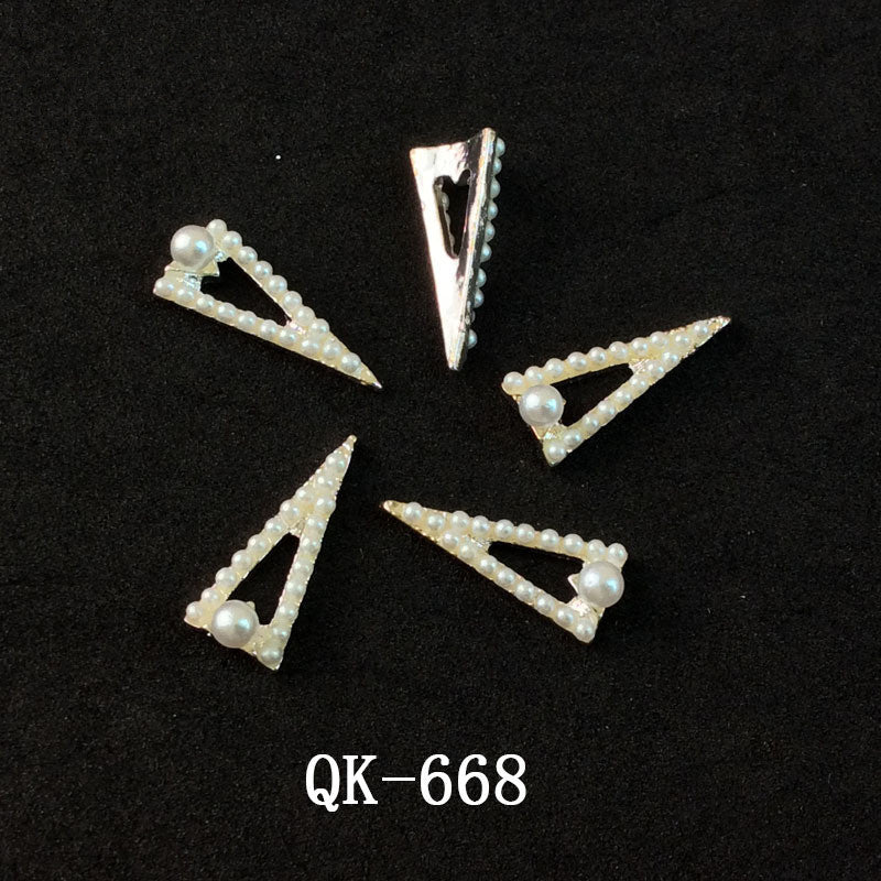 Colorful Butterfly Nail Art Stickers with Water Drop Pearl Triangles - Metal Design