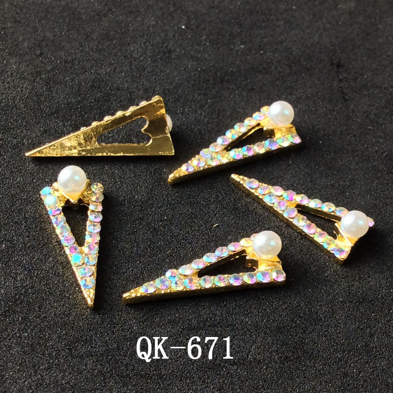 Colorful Butterfly Nail Art Stickers with Water Drop Pearl Triangles - Metal Design