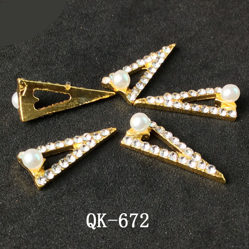 Colorful Butterfly Nail Art Stickers with Water Drop Pearl Triangles - Metal Design