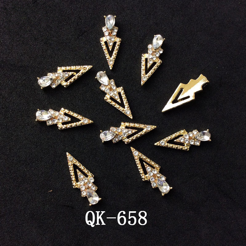 Colorful Butterfly Nail Art Stickers with Water Drop Pearl Triangles - Metal Design