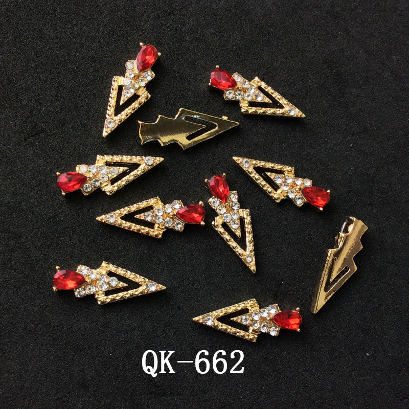 Colorful Butterfly Nail Art Stickers with Water Drop Pearl Triangles - Metal Design